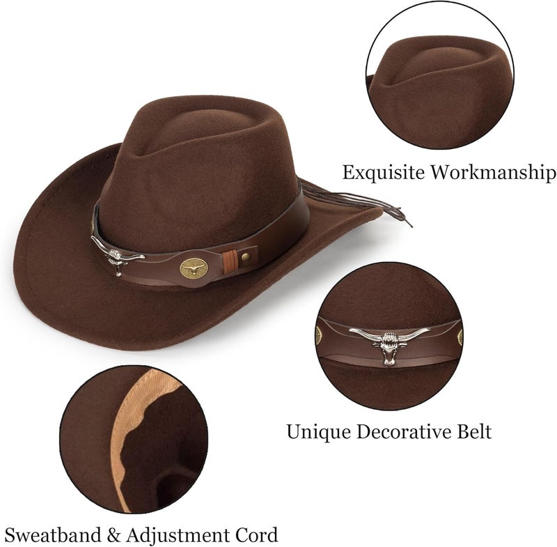 FGSS Kids Western Hats Boys Girls Cowboy Felt Fedora with Belt Buckle 3-7T - Image 2